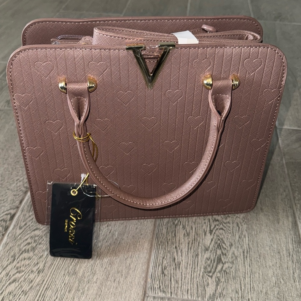 Crossing New York mauve hearts cross body purse top handle